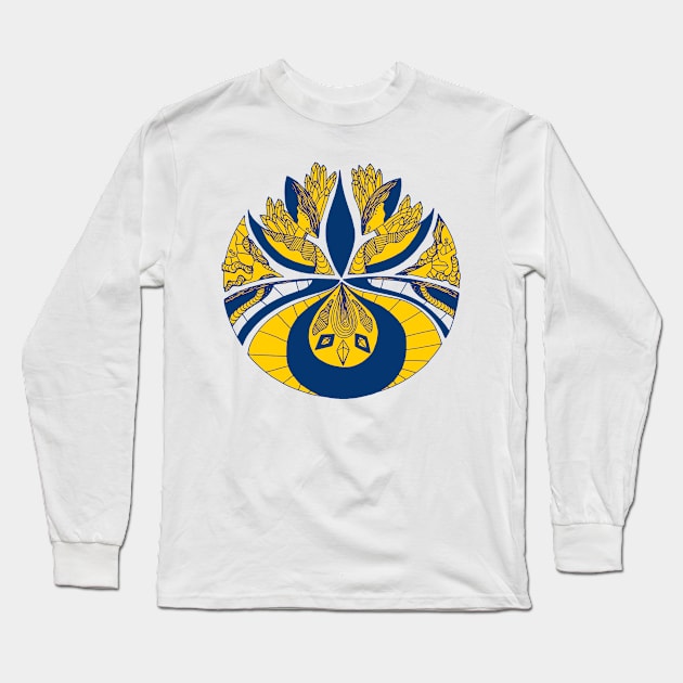 Navy Gold Abstract Motif Long Sleeve T-Shirt by kenallouis